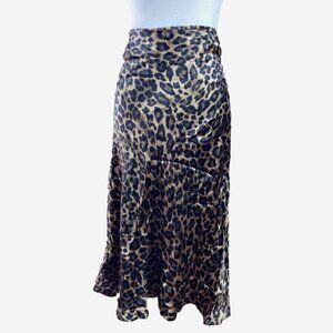 H&M Leopard Print‎ Flared Midi Skirt Side Zipper Size 20 EUC